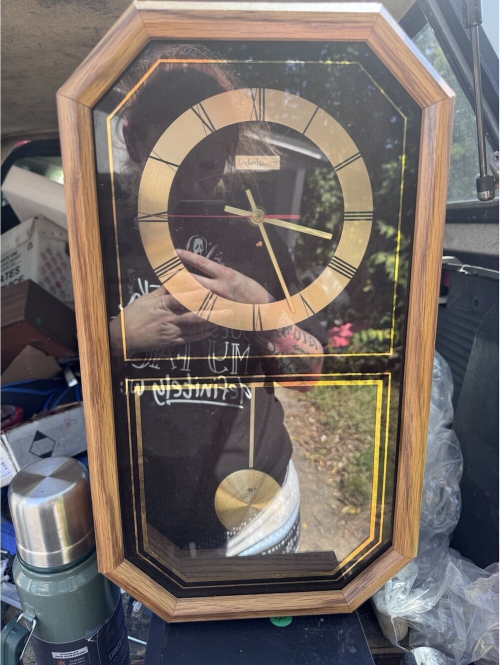 Vintage Linden Quartz Wall Clock Octagon Mirror Face Gold Tone Pendulum UNTESTED